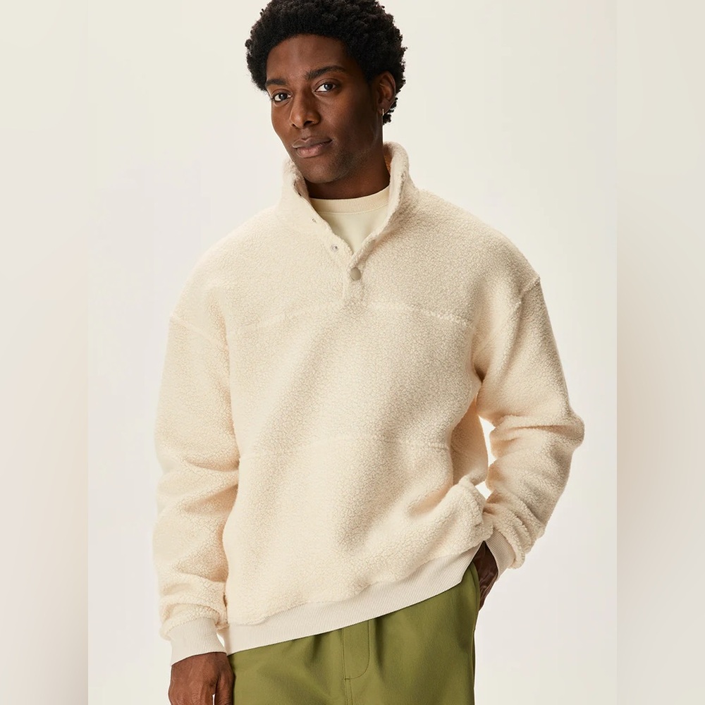 NWT Outdoor Voices Mega Fleece Half Snap Up Kangaroo Pocket Merino Wool Bone XXS